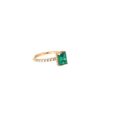18k Rose Gold 1.17ct Emerald and .25ct G VS2 Round Ring